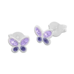 Ohrstecker|Silber Ohrstecker|Elfen Schmuck Kinder Ohrringe Schmetterlinge mit Strass lila 925 Silber