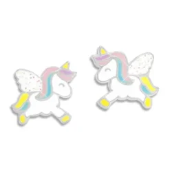 Ohrstecker|Silber Ohrstecker|Elfen Schmuck Kinder Ohrringe springendes Einhorn mit Glitzer 925 Silber
