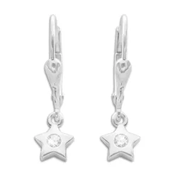 Ohrhänger|Silber Ohrhänger|Elfen Schmuck Kinder Ohrringe Stern mit Zirkonia Strass Stein 925 Silber