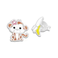 Ohrstecker|Silber Ohrstecker|Elfen Schmuck Kinder Ohrstecker Affen Mädchen und Banane 925 Silber