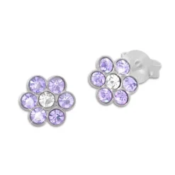 Ohrstecker|Silber Ohrstecker|Elfen Schmuck Kinder Ohrstecker Blume flieder lila / weiße Kristalle 925 Silber