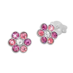 Ohrstecker|Silber Ohrstecker|Elfen Schmuck Kinder Ohrstecker Blumen mit Kristallen in pink rosa weiß 925 Silber