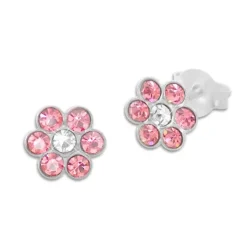 Ohrstecker|Silber Ohrstecker|Elfen Schmuck Kinder Ohrstecker Blumen rosa und weiße Kristalle 925 Silber