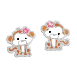 Ohrstecker|Silber Ohrstecker|Elfen Schmuck Kinder Ohrstecker Äffchen mit Glitzer Schleife 925 Silber