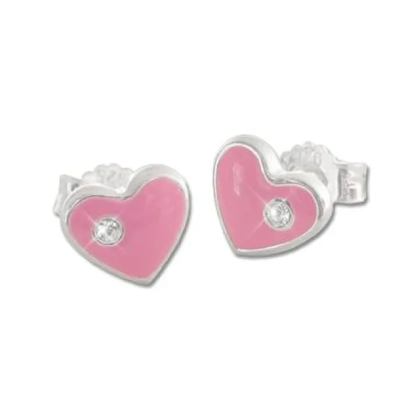 Ohrstecker|Silber Ohrstecker|Elfen Schmuck Kinder Ohrstecker Herz rosa mit Strass Stein 925 Silber