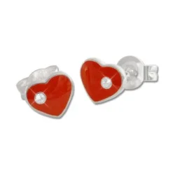 Ohrstecker|Silber Ohrstecker|Elfen Schmuck Kinder Ohrstecker Herz rot mit Strass Stein 925 Silber
