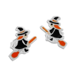 Ohrstecker|Silber Ohrstecker|Elfen Schmuck Kinder Ohrstecker Hexe auf Besen schwarz 925 Silber