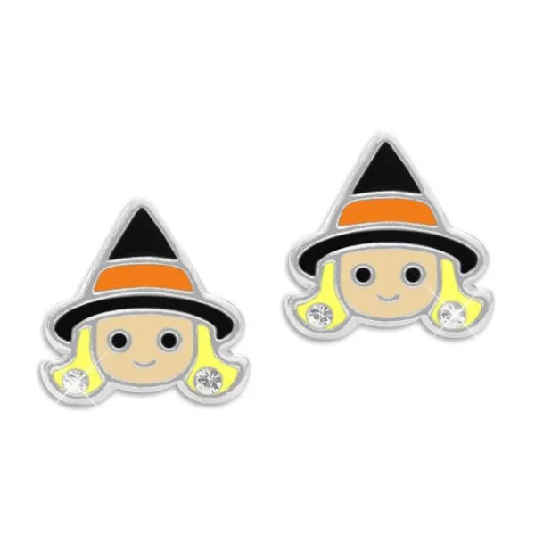 Ohrstecker|Silber Ohrstecker|Elfen Schmuck Kinder Ohrstecker Hexenkopf mit Strass Steinen 925 Silber