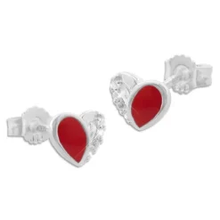 Ohrstecker|Silber Ohrstecker|Elfen Schmuck Kinder Ohrstecker rotes Herz mit Strass 925 Silber