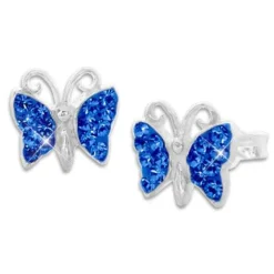 Ohrstecker|Silber Ohrstecker|Elfen Schmuck Kinder Ohrstecker Schmetterling mit Strass in königsblau 925 Silber