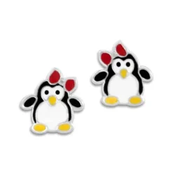 Ohrstecker|Silber Ohrstecker|Elfen Schmuck Kinder Pinguin Ohrstecker mit Schleife 925 Silber
