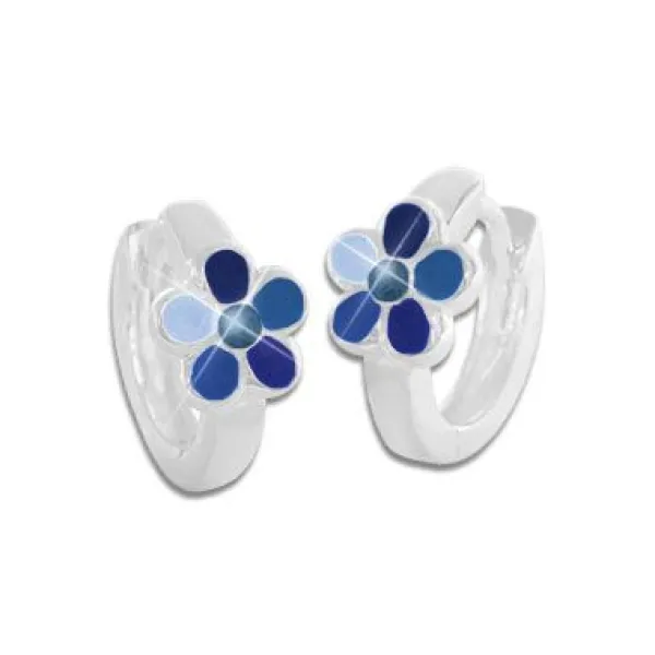 Klapp-creolen|Silber Klapp-Creolen|Elfen Schmuck Kinderschmuck Creolen mit Blumen blau 925 Silber