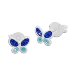 Ohrstecker|Silber Ohrstecker|Elfen Schmuck Kinderschmuck Ohrstecker blaue Schmetterlinge mit Strass 925 Silber