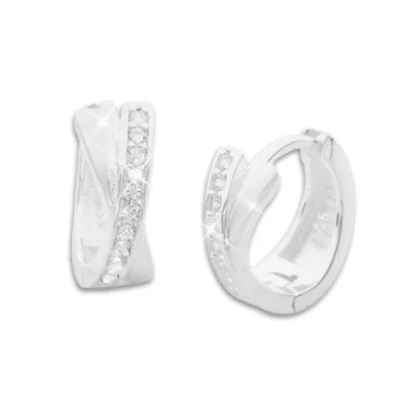 Klapp-creolen|Silber Klapp-Creolen|Elfen Schmuck Klapp-Creolen gekreuzt mit Zirkonia glänzend 925 Silber