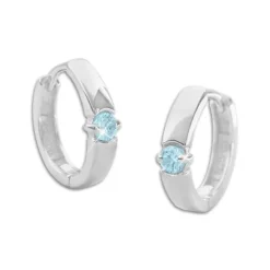 Klapp-creolen|Klapp-creolen|Elfen Schmuck Klapp-Creolen mit 1 aquamarin blauen Zirkonia Stein 14 x 2,5 mm 925 Silber