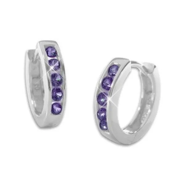Klapp-creolen|Silber Klapp-Creolen|Elfen Schmuck Klapp-Creolen mit lila Steinen 14,5 mm 925 Silber
