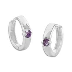 Klapp-creolen|Klapp-creolen|Elfen Schmuck Klapp-Creolen mit 1 lila Zirkonia Stein 14 x 2,5 mm 925 Silber