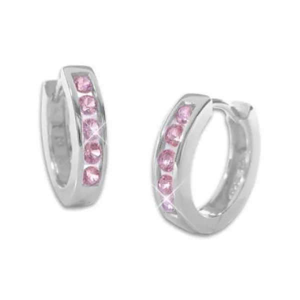 Klapp-creolen|Silber Klapp-Creolen|Elfen Schmuck Klapp-Creolen mit rosa Steinen 14,5 mm 925 Silber