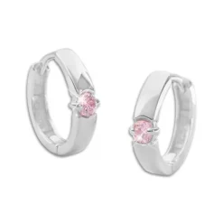 Klapp-creolen|Klapp-creolen|Elfen Schmuck Klapp-Creolen mit 1 rosa Zirkonia Stein 14 x 2,5 mm 925 Silber