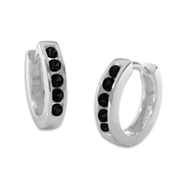 Klapp-creolen|Silber Klapp-Creolen|Elfen Schmuck Klapp-Creolen mit schwarzen Steinen 14,5 mm 925 Silber