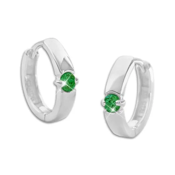 Klapp-creolen|Klapp-creolen|Elfen Schmuck Klapp-Creolen mit 1 smaragd grünen Zirkonia Stein 14 x 2,5 mm 925 Silber