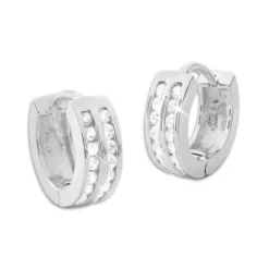 Klapp-creolen|Silber Klapp-Creolen|Elfen Schmuck Klapp-Creolen mit Zirkonia Strass doppelreihig 13 x 4 mm 925 Silber