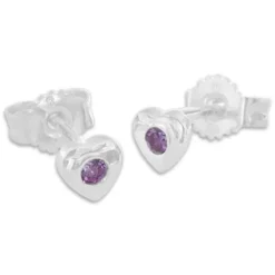 Ohrstecker|Silber Ohrstecker|Elfen Schmuck Kleine Herz Ohrstecker mit Zirkonia amethyst lila 925 Silber