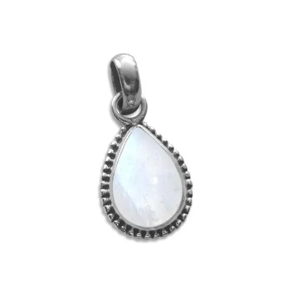 Anhänger Für Damen|Edelstein Anhänger In Silber|Elfen Schmuck Kleiner Mondstein Tropfen Anhänger mit filigranem Rand 925 Silber
