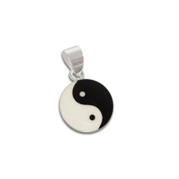 Anhänger Für Kinder|Anhänger Für Damen|Elfen Schmuck Kleiner Yin Yang Anhänger schwarz-creme 10 mm 925 Silber