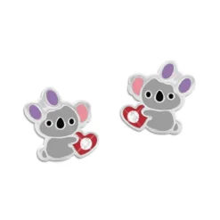 Ohrstecker|Silber Ohrstecker|Elfen Schmuck Koala Mädchen Strass Ohrstecker mit Herz 925 Silber