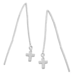 Durchzieher|Silber Durchzieher|Elfen Schmuck Kreuz Ohrringe zum Durchziehen 925 Silber