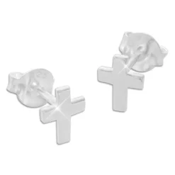 Ohrstecker|Ohrstecker|Elfen Schmuck Kreuz Ohrstecker glänzend 6,5 x 5 mm 925 Silber