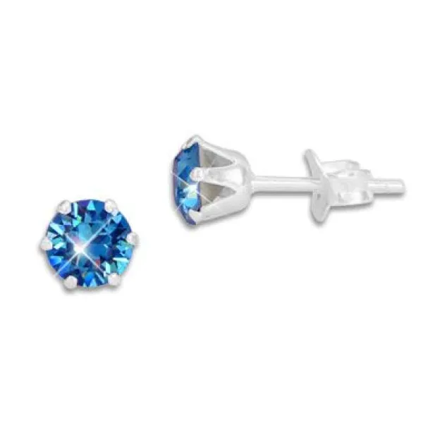 Ohrstecker|Ohrstecker|Elfen Schmuck Kristall Ohrstecker Regenbogen blau rund 5 mm 925 Silber