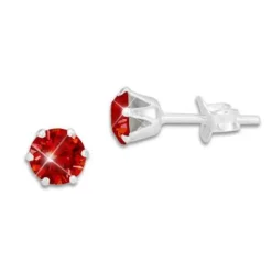 Ohrstecker|Ohrstecker|Elfen Schmuck Kristall Ohrstecker rot rund 5 mm 925 Silber