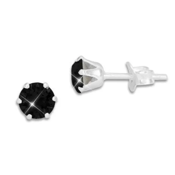 Ohrstecker|Ohrstecker|Elfen Schmuck Kristall Ohrstecker schwarz rund 5 mm 925 Silber