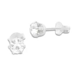 Ohrstecker|Ohrstecker|Elfen Schmuck Kristall Ohrstecker weiß rund 5 mm 925 Silber