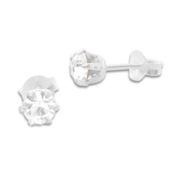 Ohrstecker|Ohrstecker|Elfen Schmuck Kristall Ohrstecker weiß rund 5 mm 925 Silber