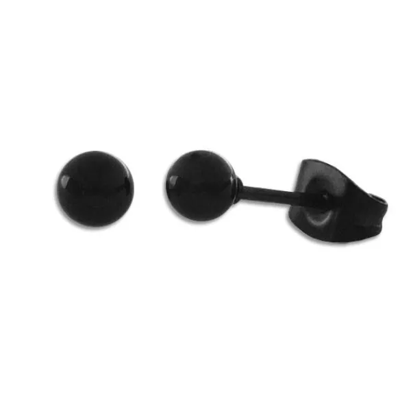 Ohrstecker|Ohrstecker|Elfen Schmuck Kugel Ohrstecker Edelstahl schwarz glänzend 4 mm