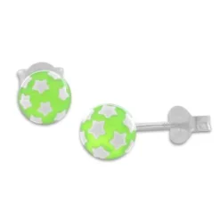Ohrstecker|Ohrstecker|Elfen Schmuck Kugel Ohrstecker neon grün mit weißen Sternen 925 Silber