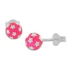 Ohrstecker|Ohrstecker|Elfen Schmuck Kugel Ohrstecker neon rosa mit weißen Sternen 925 Silber