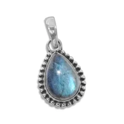 Anhänger Für Damen|Edelstein Anhänger In Silber|Elfen Schmuck Labradorit Anhänger Tropfen mit filigranem Rand 925 Silber