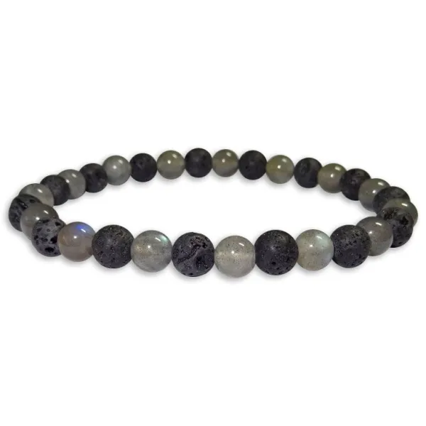 Damenarmbänder|Kugelarmbänder|Elfen Schmuck Labradorit und Lava Kugel Armband 6 mm 19 cm