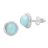 Ohrstecker|Edelstein Ohrringe|Elfen Schmuck Larimar Ohrringe rund mit Rand 7,5 mm 925 Silber
