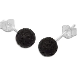 Ohrstecker|Edelstein Ohrringe|Elfen Schmuck Lava Ohrstecker 6 mm 925 Silber