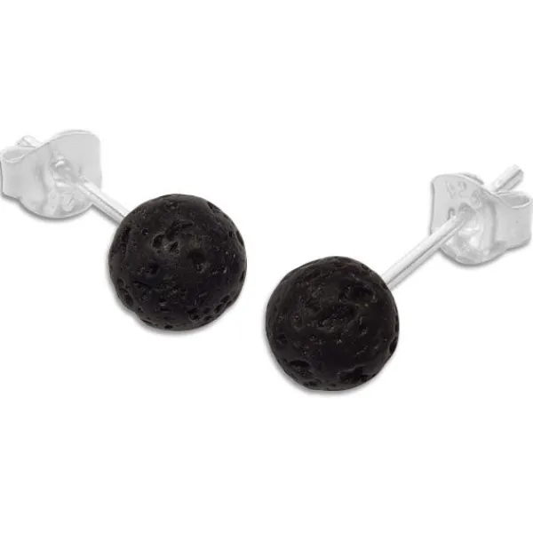 Ohrstecker|Edelstein Ohrringe|Elfen Schmuck Lava Ohrstecker 6 mm 925 Silber