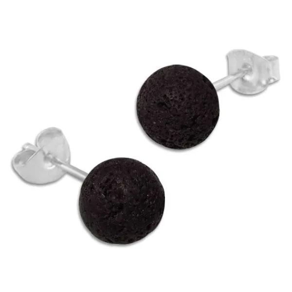 Edelstein Ohrringe|Ohrstecker|Elfen Schmuck Lava Ohrstecker 8 mm 925 Silber