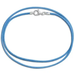 Kinderketten|Elfen Schmuck Lederband hellblau 38 cm mit 925 Silber Verschluss