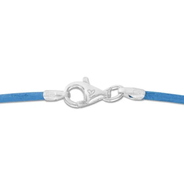Damenketten|Elfen Schmuck Lederband hellblau 45 cm mit 925 Silber Verschluss