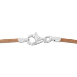 Damenketten|Herrenketten|Elfen Schmuck Lederband natur 42 cm mit 925 Silber Verschluss