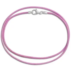 Kinderketten|Elfen Schmuck Lederband rosa 38 cm mit 925 Silber Verschluss
